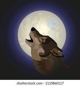 Howling gray timber wolf. Vector illustration isolated on dark background