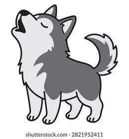 Howling husky cartoon in flat vector style isolated on white background