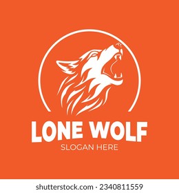 Howling lone wolf head with circle frame vector illustration. Wolf head badge emblem logo icon	