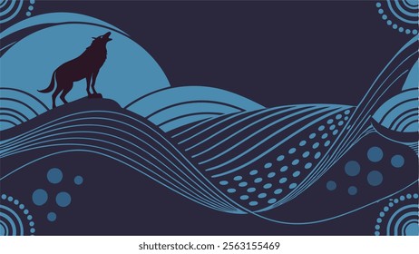 Howling at Moon Minimalistic Silhouette Wolf Night Sky