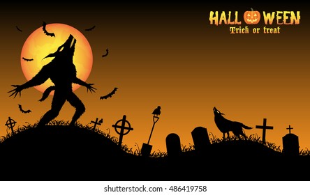 howling werewolf with halloween background