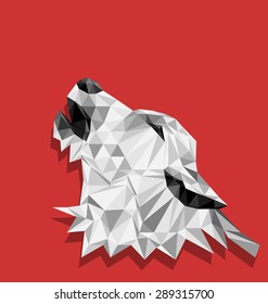 a howling white wolf head with make polygon