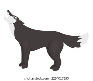 Howling wolf animal. Wild carnivore predator, forest hunter, dog family member vector illustration