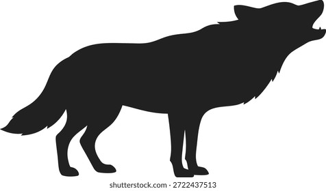 Ilustração de perfil de silhueta preta de lobo uivante