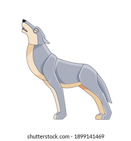 Howling wolf. Cartoon character of a dangerous mammal animal. A wild forest creature with grey fur. (Canis lupus). Side view. Vector flat illustration isolated on a white background.