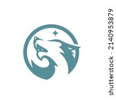 Howling wolf with circle frame logo design, wolf head badge emblem vector icon