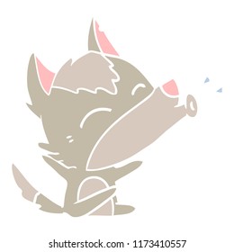 howling wolf flat color style cartoon