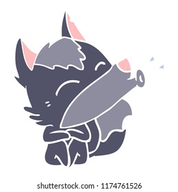 howling wolf flat color style cartoon