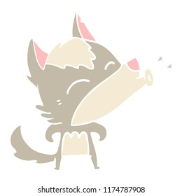 howling wolf flat color style cartoon