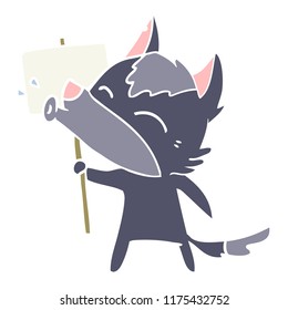 howling wolf flat color style cartoon