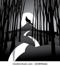 Howling wolf in the forest. EPS 10 vector.