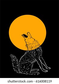 Howling wolf at the full moon illustration