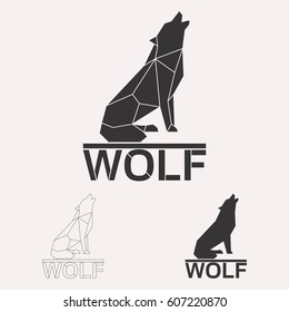 Howling wolf geometric lines silhouette isolated on white background vintage vector design element illustration set