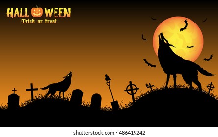 howling wolf with halloween background