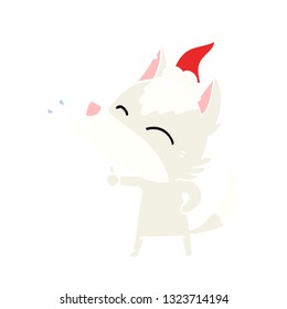 ilustración a color plano de lobo aullante de un sombrero santa