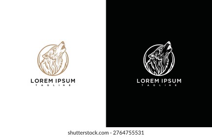 Howling Wolf Head Logo Design in Engraved Vintage Style