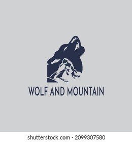 Vector de plantilla de logotipo de cabeza de lobo con montaña de Matterhorn.