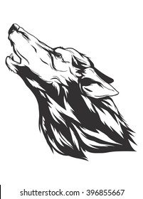 Howling Wolf Head. Monochromatic Logo For Your T-shirt.