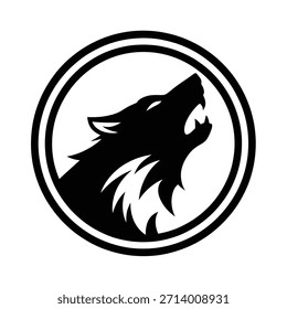 Silhueta de cabeça de lobo uivando no crachá circular