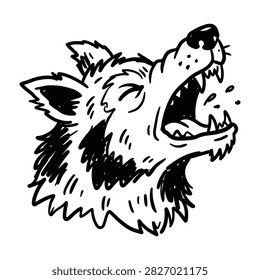 Howling wolf head sketch drawing with wildlife predator illustration monochrome isolated