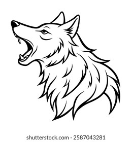 Howling wolf head vector line art illustration