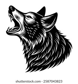 Howling wolf head vector silhouette art illustration