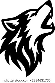 Howling wolf head vector silhouette illustration for t-shirt design and tattoo sticker logo