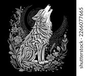 howling wolf illustration typically depicts a wolf with its head tilted up towards the moon, emitting a haunting and powerful howl. It symbolizes strength, loyalty, and wildness