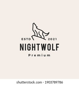 howling wolf line monoline hipster vintage logo vector icon illustration