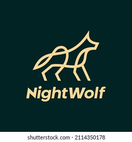 Howling wolf line outline logo design Premium