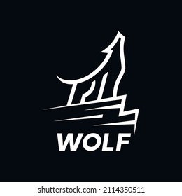 Howling wolf line outline logo design Premium