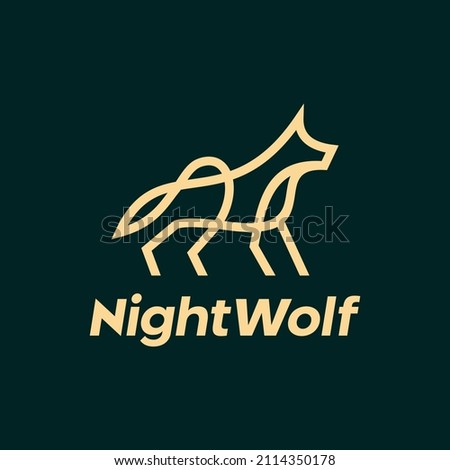 Howling wolf line outline logo design Premium