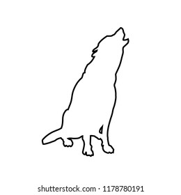 Howling wolf in line style. Vector illustration isolated on white background