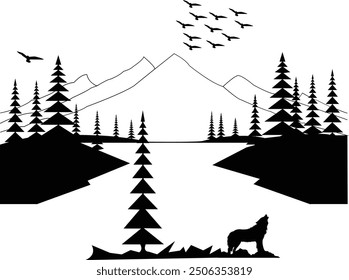 Heulender Wolf - Mountain Escape - Natur Serenity Art