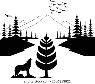 Heulender Wolf - Mountain Escape - Natur Serenity Art