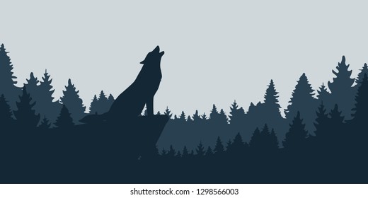 howling wolf on a cliff in the forest vector illustration EPS10