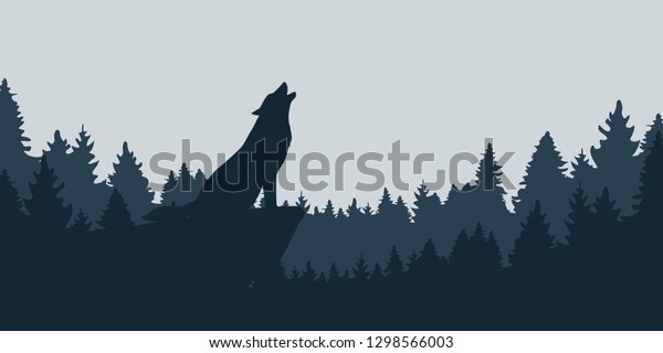 Howling Wolf On Cliff Forest Vector Stock Vector Royalty Free