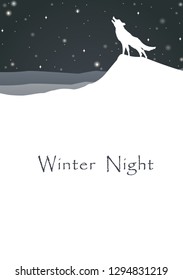 Howling wolf on mountain landscape at night sky among the star in winter season vector for decoration on advertising design.