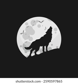 Howling Wolf On Mountain Under Moon Stock Illustration.