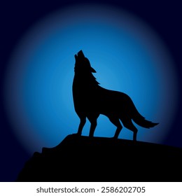 A Howling wolf on the mountan in night view.