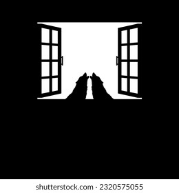 Howling Wolf on the Windows. Dramatic, Creepy, Horror, Scary, Mystery, or Spooky Illustration. Illustration for Horror Movie of Film or Halloween Poster Element. Vector Illustration