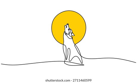 Lobo aullador en un dibujo de línea, un concepto de logotipo minimalista para un animal salvaje, minimalista de Ilustración vectorial.