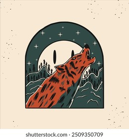 Howling Wolf Retro Vector Illustration. Poster design, t shirt design, banner, sticker