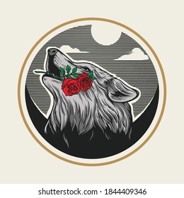 Howling Wolf Rose Vector Illustration Logo
