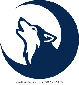 Howling wolf silhouette against a crescent moon, symbolizing wilderness and freedom