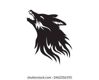 howling wolf silhouette in black and white color