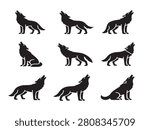 Howling Wolf Silhouette Collection Featuring Solid Black Vector Animal Icons