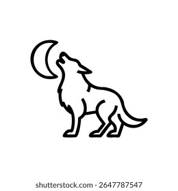 De uma silhueta de lobo uivando com uma lua crescente no animal de fundo