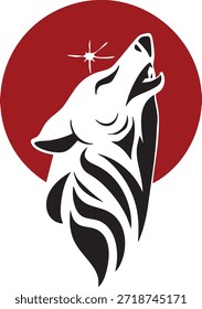 Uma ilustração de silhueta de lobo uivante