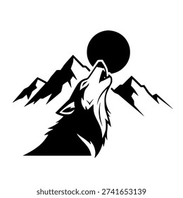 Howling Wolf Silhouette with Moon and Mountains Howling Wolf Silhouette with Moon and Mountains